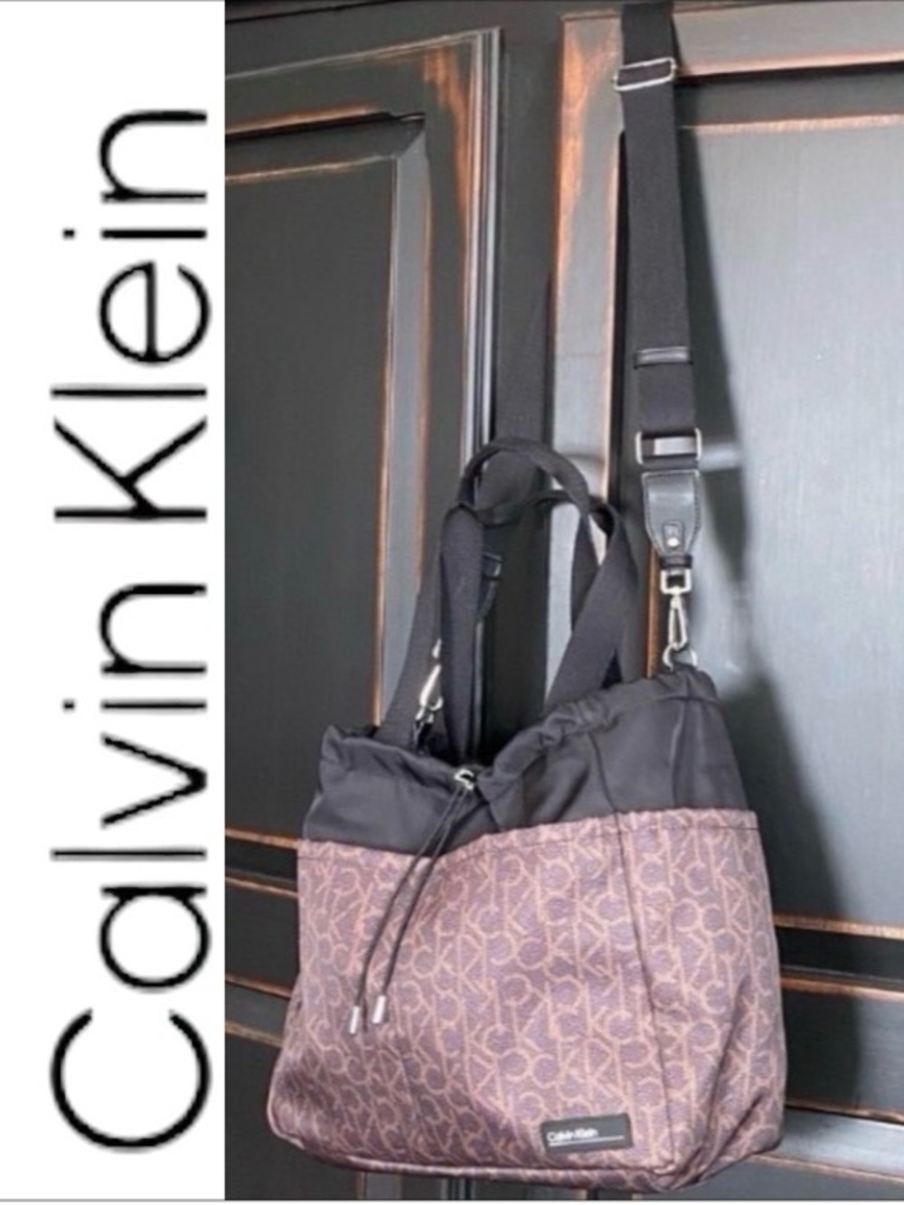 Calvin Klein Signature Monogram Canvas Tote with Adjustable Shoulder Strap